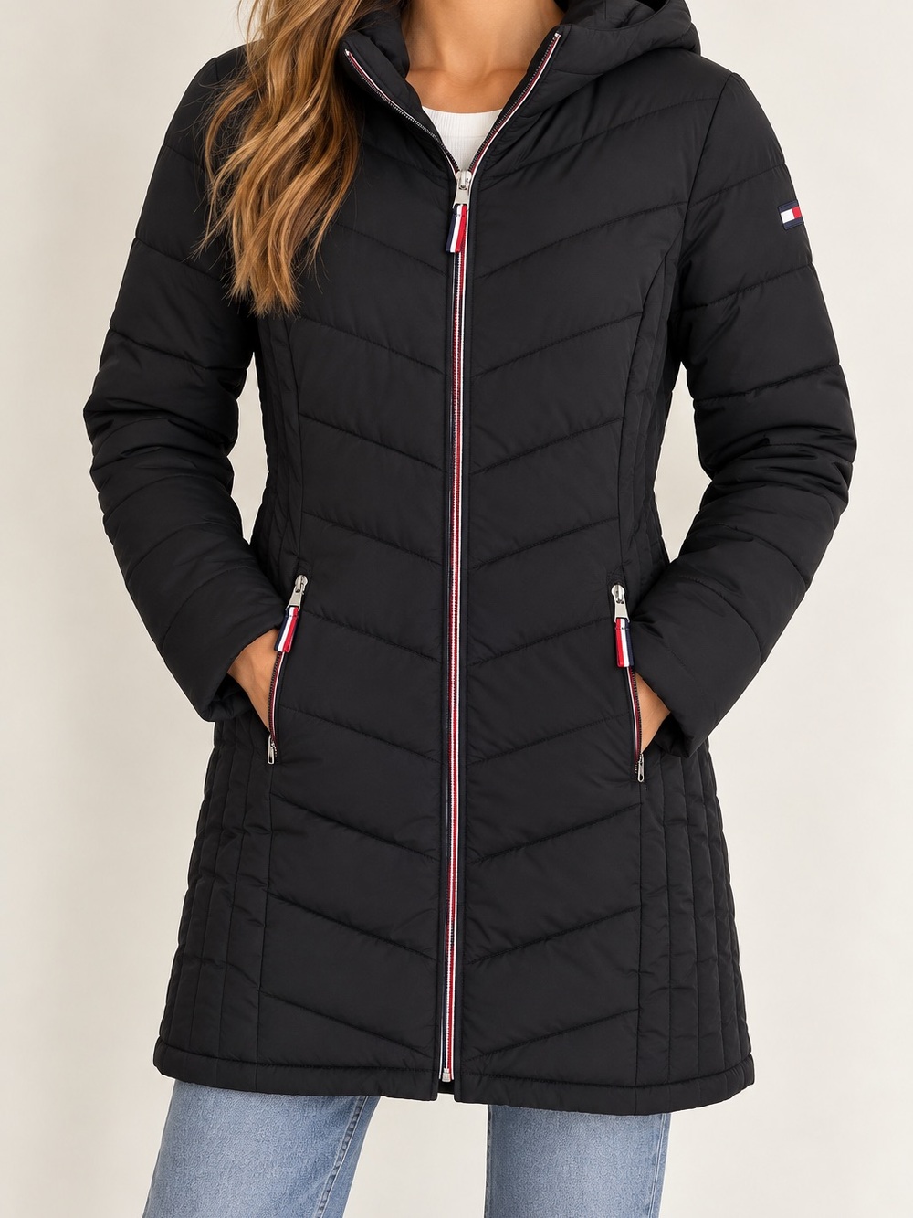 Tommy Hilfiger Women's Black Quilted Hooded Coat